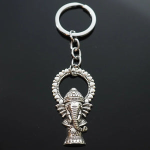 Ganesha Buddha Elephant Pendants Steel Silver Keychain 50x28mm Gift