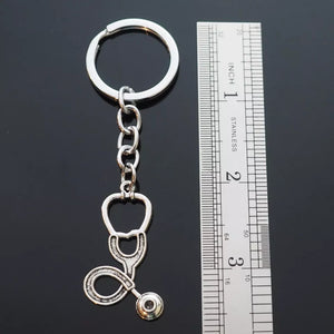 Doctor Nurse Stethoscope 40x23mm Keychain Silver Pendant Medical Nursing MD Gift