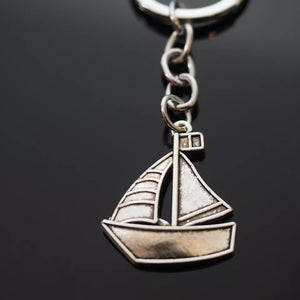 Cape Cod Sailboat Boat Flag Sail Pole Silver Pendant Keychain Gift Key Chain