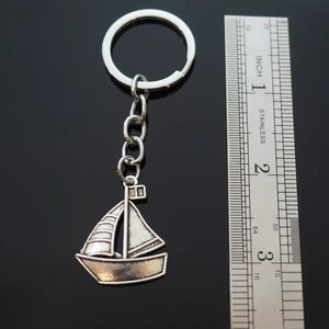 Cape Cod Sailboat Boat Flag Sail Pole Silver Pendant Keychain Gift Key Chain