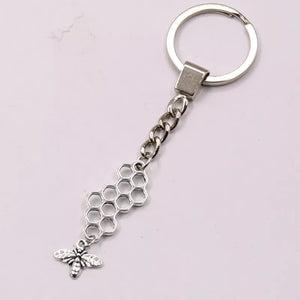 Honey Bee Hollow Comb Tibetan Silver Charm Keychain Key Chain Bee Lovers Gift