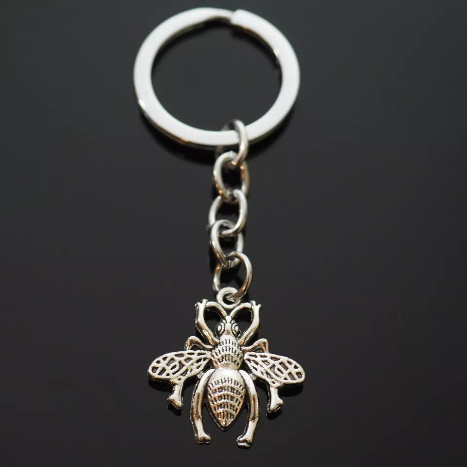 Beautiful Detailed Honey Bee Pollinators Silver Charm Keychain Key Chain Gift