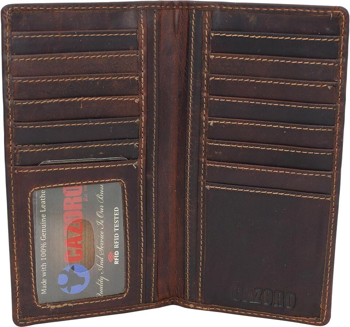 RFID Blocking Slim Long Bifold Vintage Leather ID Credit Card Holder Long Wallet