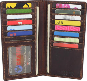 RFID Blocking Slim Long Bifold Vintage Leather ID Credit Card Holder Long Wallet