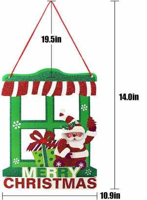 Merry Christmas Glitter Door Hanger Christmas Tree Ornament Signs Pattern B, 2pcs