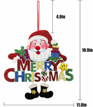 Merry Christmas Glitter Door Hanger Christmas Tree Ornament Signs Pattern B, 2pcs