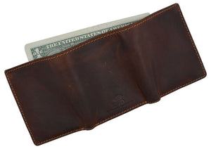 RFID Blocking Brown Vintage Leather Men's Trifold Center Flap Wallet