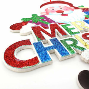 Merry Christmas Glitter Door Hanger Christmas Tree Ornament Signs Pattern B, 2pcs