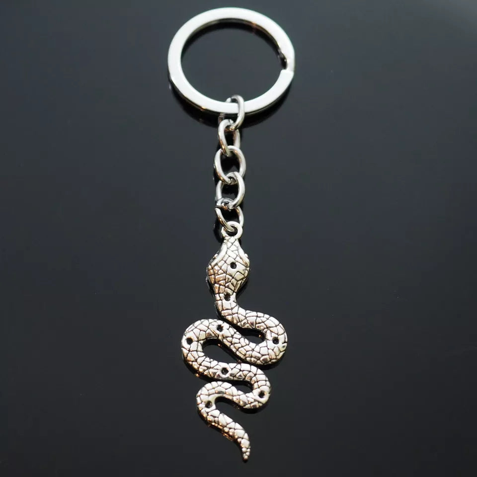 Snake Keychain Cobra Viper Rattle Lover Silver Charm Pendant Gift