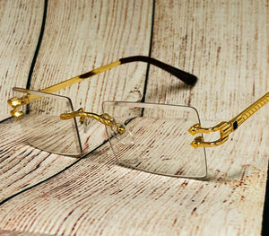 Hip Hop Rimless Gold Frame Retro Vintage Hip Hop Mens Clear Lens Glasses