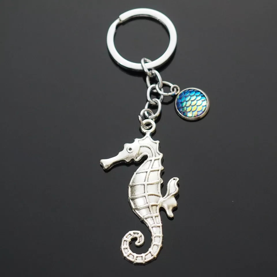 Seahorse Pendant Hippocampus Keychain Key Chain Shimmer Fish Scale Charm Gift