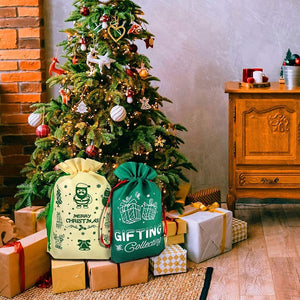 12 Pcs Santa Sacks Assorted Christmas Bag with Draw Strings Non Woven 12 Designs