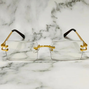 Hip Hop Rimless Gold Frame Retro Vintage Hip Hop Mens Clear Lens Glasses