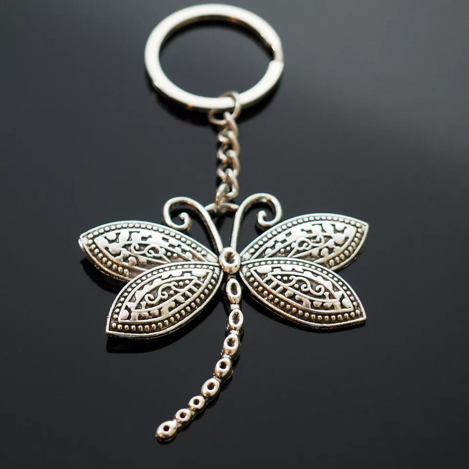 Dragonfly Key Chain Silver Pendant Charm Keychain Insect Lovers Gift 60x58mm