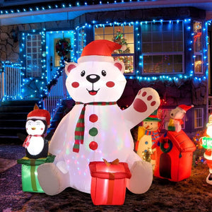 Christmas Inflatables Polar Bear & Penguin 6ft Inflatable Decorations Waterproof