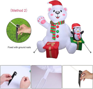 Christmas Inflatables Polar Bear & Penguin 6ft Inflatable Decorations Waterproof