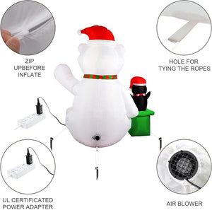 Christmas Inflatables Polar Bear & Penguin 6ft Inflatable Decorations Waterproof