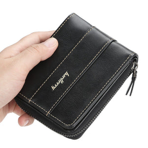 Zipper Wallet for Men Leather Zip Around Purse Bifold ID Window with Coin Pocket