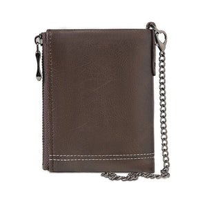 Men’s Leather Bifold Credit Card Holder Chain Wallet w/ Zip Coin Pockets Purse