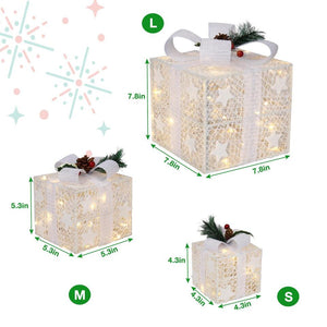 Set of 3 Christmas Lighted Gift Boxes Holiday Decor Yard Home Warm White Light