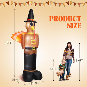 10FT Thanksgiving Inflatable Outdoor Turkey Blow up Yard Decoration w/LED Lights