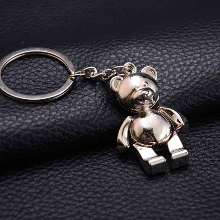 Teddy Bear Chrome Keychain Flexible Jointed Arms Legs Valentines Day Couple Gift