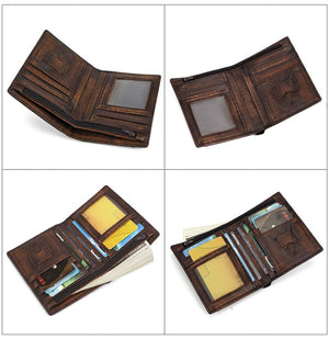 RFID Men's Genuine Leather Bifold Wallet RFID Card Case Detachable Card Pocket