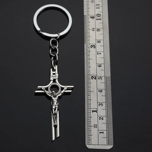 Jesus on the Cross INRI Design Silver Color Keychain Charm Pendant Key Ring Gift