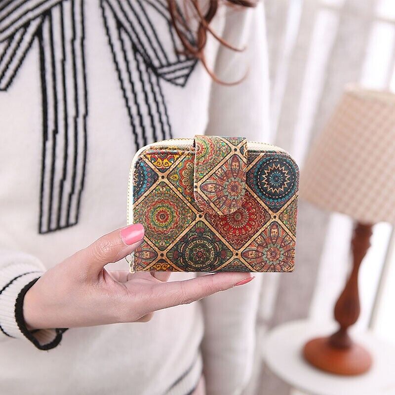 Eco-Friendly Natural Cork Leather Wallet Checkbook Wallet Multi Card Case Clutch