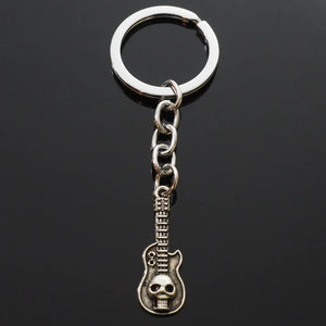 Guitar w/ Skull Rock & Roll Silver Charm Keychain Key Chain Gift Mexico Mexican