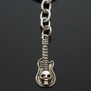 Guitar w/ Skull Rock & Roll Silver Charm Keychain Key Chain Gift Mexico Mexican