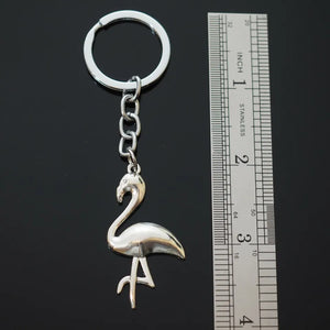 Flamingo Standing Crane Bird Silver Pendant Charm Keychain Key Chain Love Gift