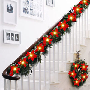 Christmas Garland With Lights Stair Fireplace Tree Light Indoor Outdoor Decor