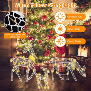 3 Sets Christmas Lighted Reindeers Family Xmas Decor Deer Light Indoor Outdoor