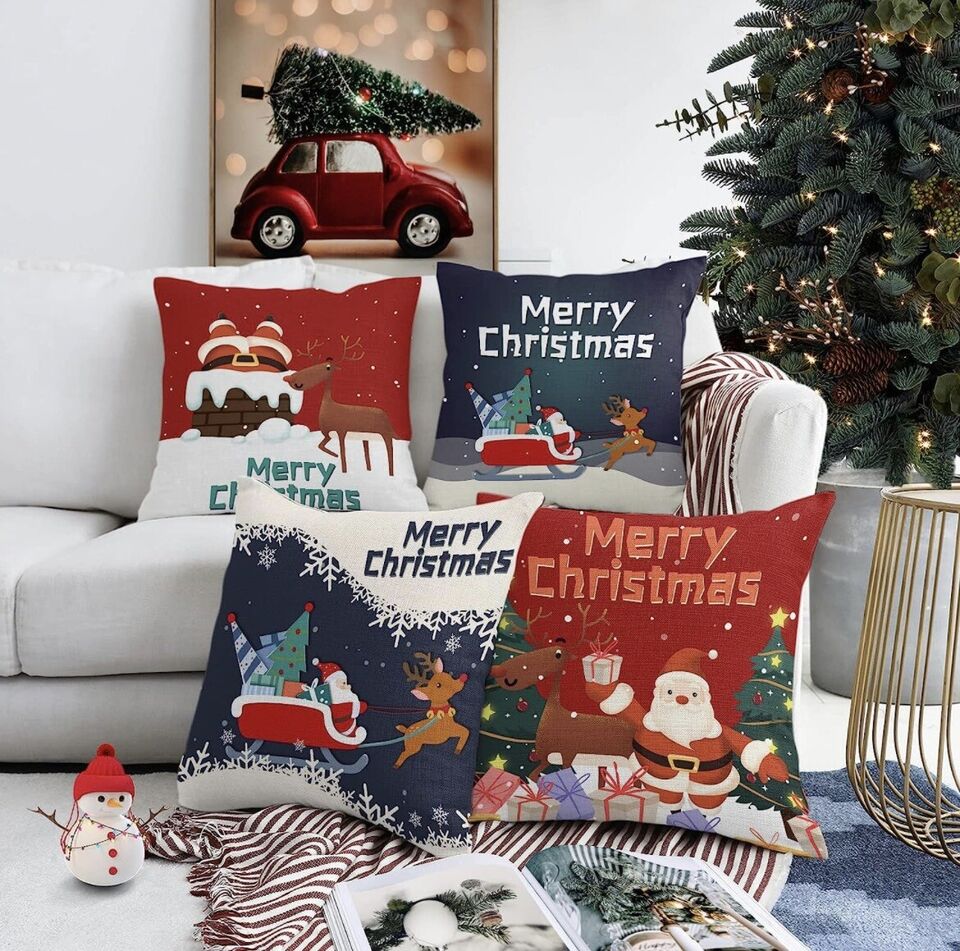 Set of 4 Christmas Holiday Throw Pillow Covers Decor 17"x17"