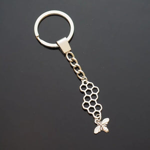 Honey Bee Hollow Comb Tibetan Silver Charm Keychain Key Chain Bee Lovers Gift