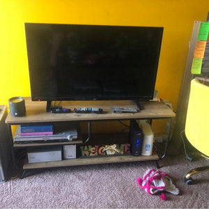 Stylish TV Stand for TVs up to 50 inches Entertainment Center Rigid Metal Frame 2 Shelving Areas