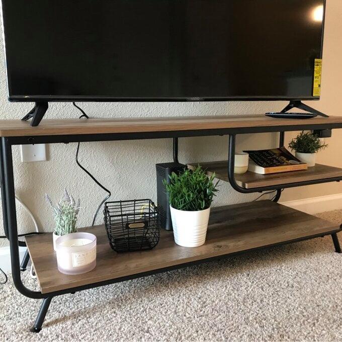 Stylish TV Stand for TVs up to 50 inches Entertainment Center Rigid Metal Frame 2 Shelving Areas