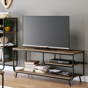 Stylish TV Stand for TVs up to 50 inches Entertainment Center Rigid Metal Frame 2 Shelving Areas