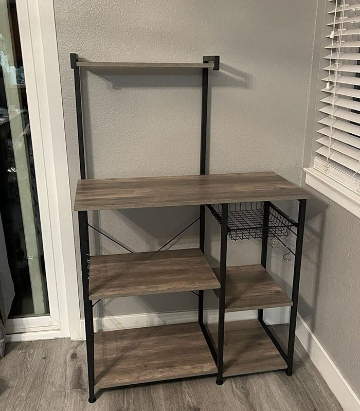⚡️NEW Baker’s Rack with Shelves, Kitchen Shelf with Wire Basket, 6 S- #2914 🌷