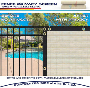 Heavy Duty Privacy Screen Fence in Color Beige with White Stripes 6' x 50' Brass Grommets 150 GSM - Customized