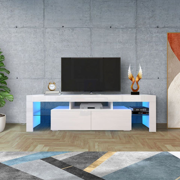 Modern TV Stand w/ LED Lights and Drawers Living Room Furniture