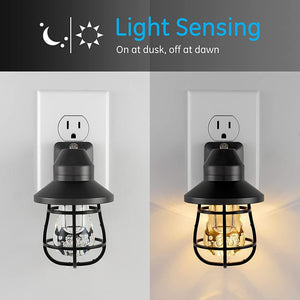 Rustic Vintage LED Night Light, Plug-in, Dusk-to-Dawn Sensor, Farmhouse, Home Décor, Hallway, Kitchen (Black)