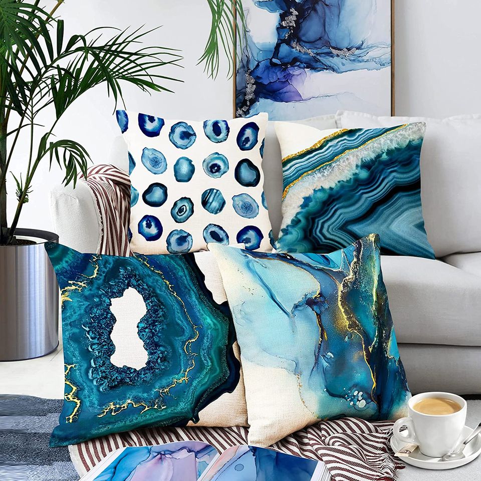 🌟NEW🌟Navy Blue Decorative Pillow Covers 18x18 Marble Design Texture Throw Pillow Covers Set of 4