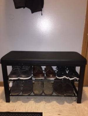 Shoe Bench, 3-Tier Shoe Rack for Entryway, Storage Organizer with Foam Padded Seat