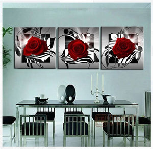 3pcs Rose Flower on Canvas Frameless Oil Paintings Wall Art Picture for Home Living Room