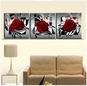 3pcs Rose Flower on Canvas Frameless Oil Paintings Wall Art Picture for Home Living Room