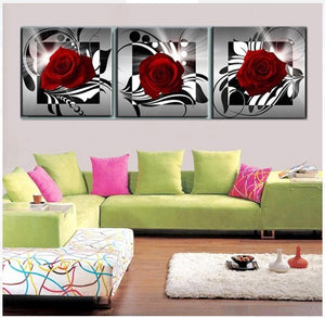 3pcs Rose Flower on Canvas Frameless Oil Paintings Wall Art Picture for Home Living Room