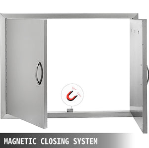 Double Stainless Steel Doors BBQ Wall Storage Outdoor Grill Access Doors 31"x24" **Brand New**