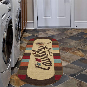 👍 GRAB IT NOW 👍Laundry Collection Checkered Border Non-Slip Rubber Back Runner Rug, Oval, 20" x 59", Multicolor